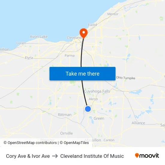 Cory Ave & Ivor Ave to Cleveland Institute Of Music map
