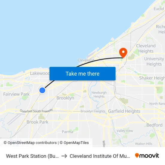 West Park Station (Bus) to Cleveland Institute Of Music map