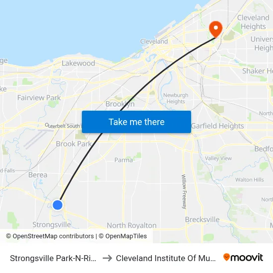 Strongsville Park-N-Ride to Cleveland Institute Of Music map