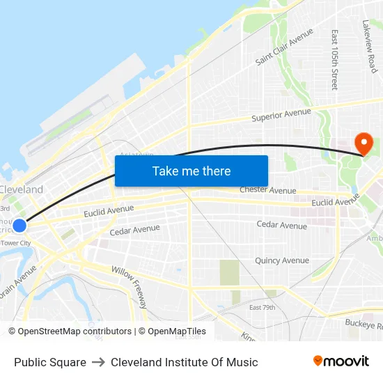 Public Square to Cleveland Institute Of Music map