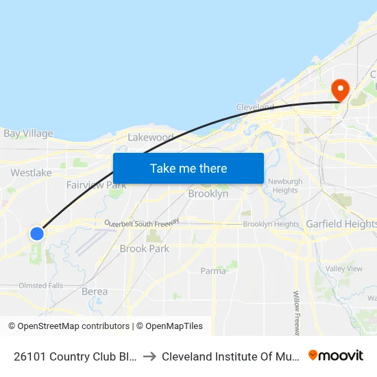 26101 Country Club Blvd to Cleveland Institute Of Music map