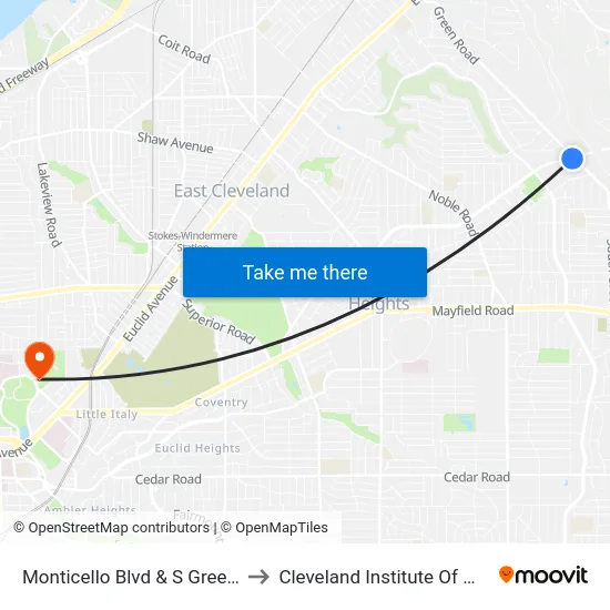 Monticello Blvd & S Green Rd to Cleveland Institute Of Music map