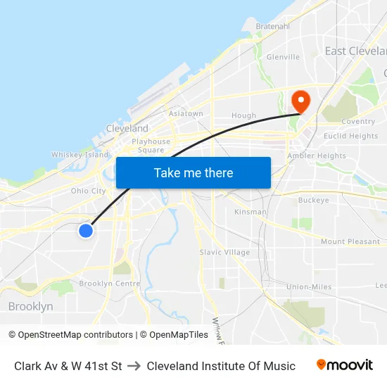Clark Av & W 41st St to Cleveland Institute Of Music map