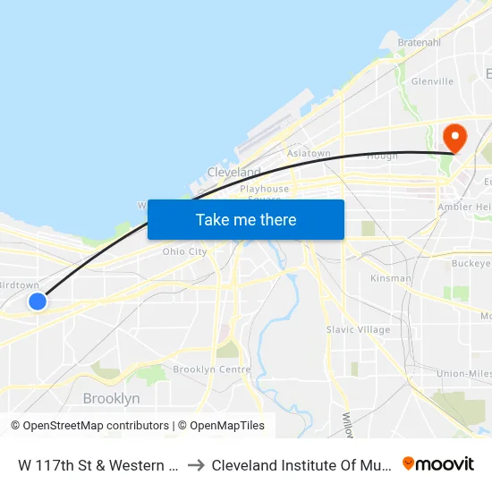 W 117th St & Western Av to Cleveland Institute Of Music map