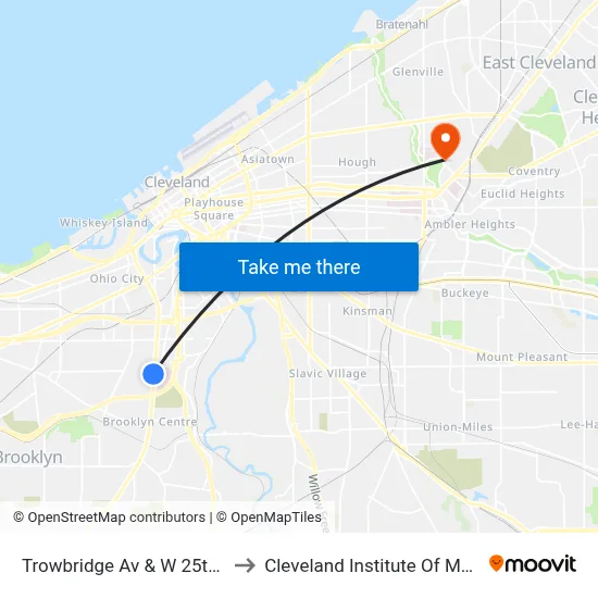 Trowbridge Av & W 25th St to Cleveland Institute Of Music map