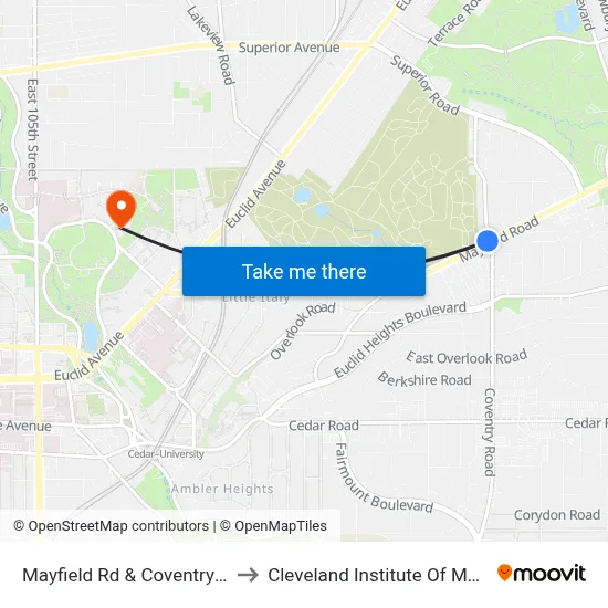 Mayfield Rd & Coventry Rd to Cleveland Institute Of Music map