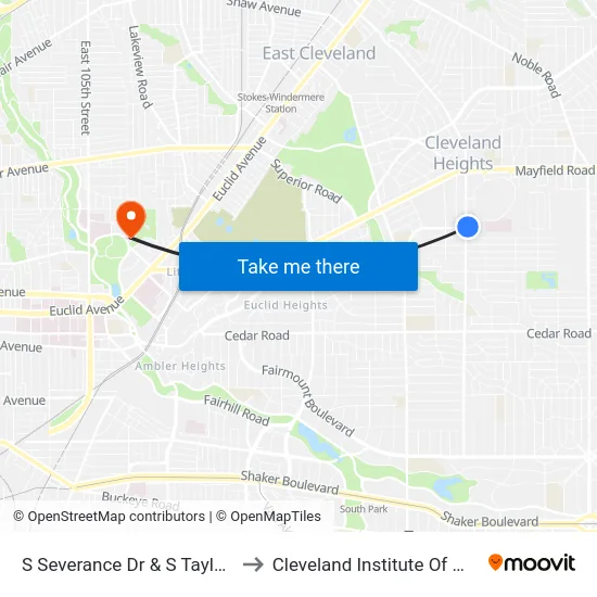 S Severance Dr & S Taylor Rd to Cleveland Institute Of Music map