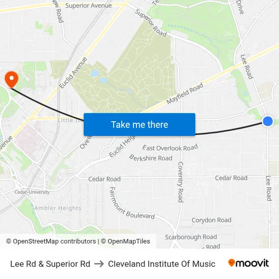 Lee Rd & Superior Rd to Cleveland Institute Of Music map