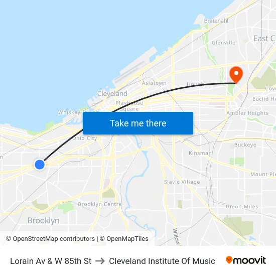 Lorain Av & W 85th St to Cleveland Institute Of Music map
