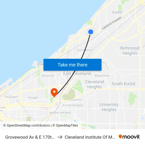 Grovewood Av & E 170th St to Cleveland Institute Of Music map
