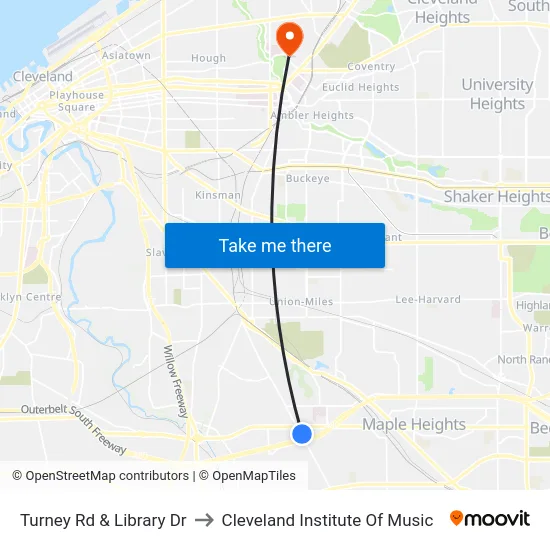 Turney Rd & Library Dr to Cleveland Institute Of Music map