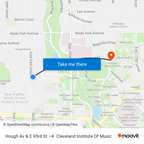 Hough Av & E 93rd St to Cleveland Institute Of Music map