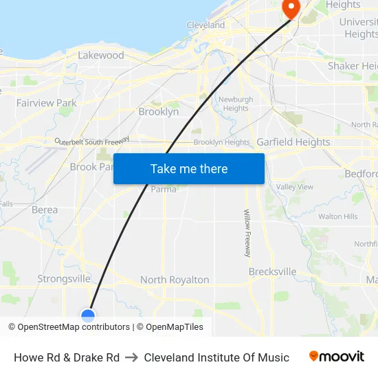 Howe Rd & Drake Rd to Cleveland Institute Of Music map