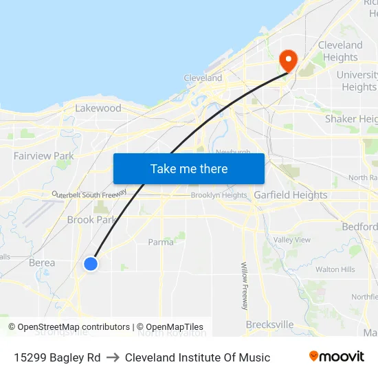15299 Bagley Rd to Cleveland Institute Of Music map