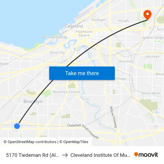 5170 Tiedeman Rd (Aldi) to Cleveland Institute Of Music map