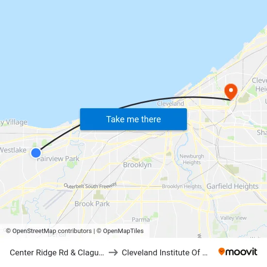 Center Ridge Rd & Clague Rd to Cleveland Institute Of Music map