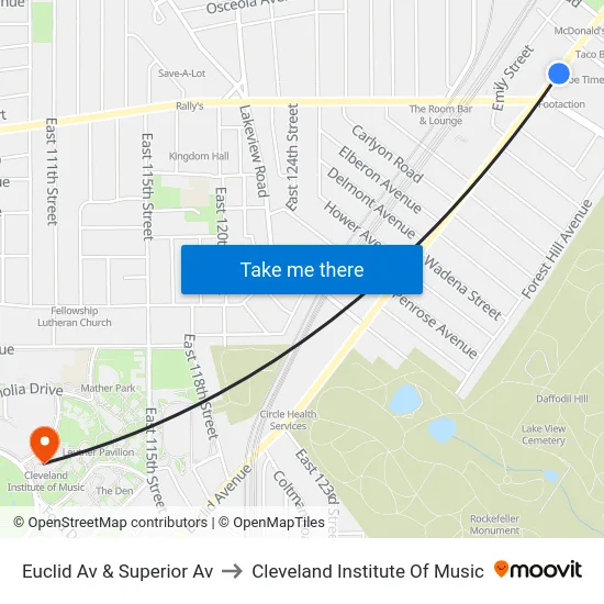 Euclid Av & Superior Av to Cleveland Institute Of Music map