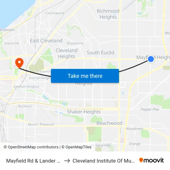 Mayfield Rd & Lander Rd to Cleveland Institute Of Music map