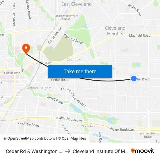 Cedar Rd & Washington Blvd to Cleveland Institute Of Music map