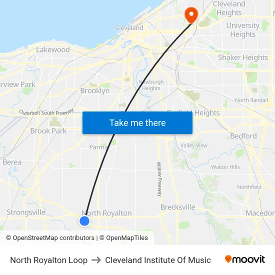 North Royalton Loop to Cleveland Institute Of Music map