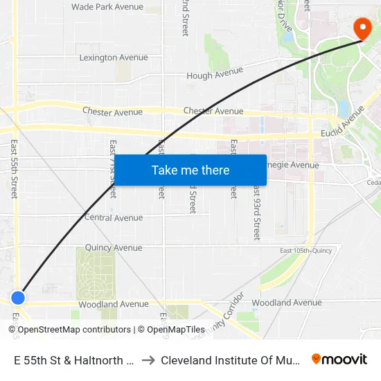E 55th St & Haltnorth Ct to Cleveland Institute Of Music map