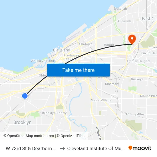 W 73rd St & Dearborn Av to Cleveland Institute Of Music map