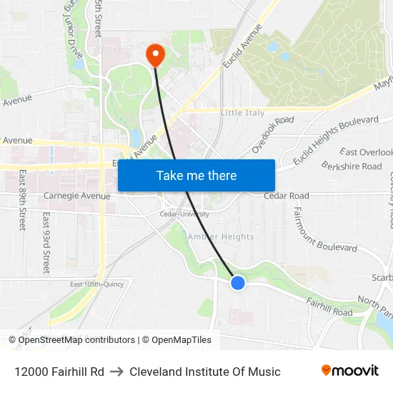 12000 Fairhill Rd to Cleveland Institute Of Music map
