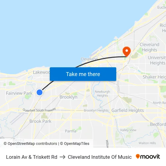 Lorain Av & Triskett Rd to Cleveland Institute Of Music map