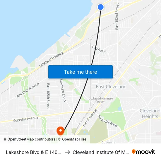 Lakeshore Blvd & E 140th St to Cleveland Institute Of Music map