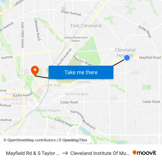 Mayfield Rd & S Taylor Rd to Cleveland Institute Of Music map