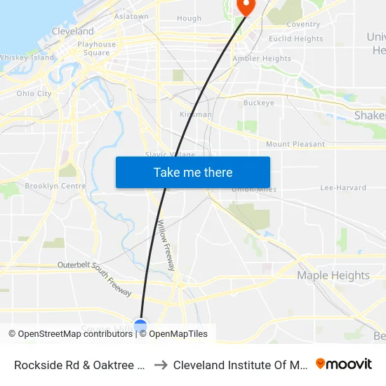 Rockside Rd & Oaktree Blvd to Cleveland Institute Of Music map