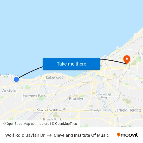 Wolf Rd & Bayfair Dr to Cleveland Institute Of Music map