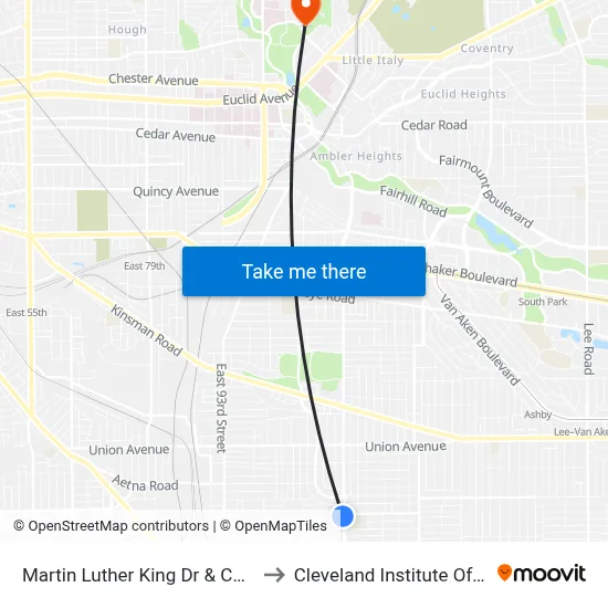Martin Luther King Dr & Corlett Av to Cleveland Institute Of Music map