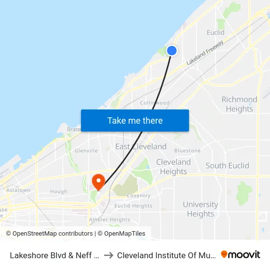 Lakeshore Blvd & Neff Rd to Cleveland Institute Of Music map