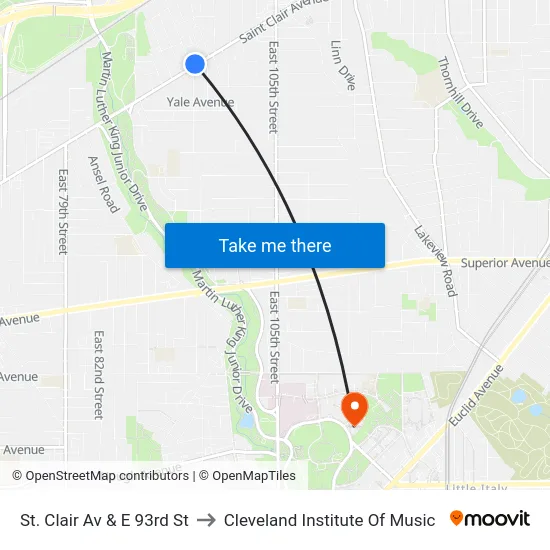 St. Clair Av & E 93rd St to Cleveland Institute Of Music map