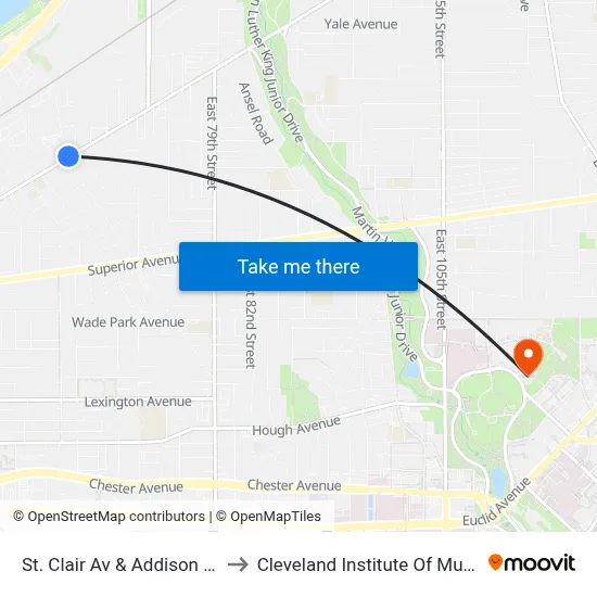 St. Clair Av & Addison Rd to Cleveland Institute Of Music map