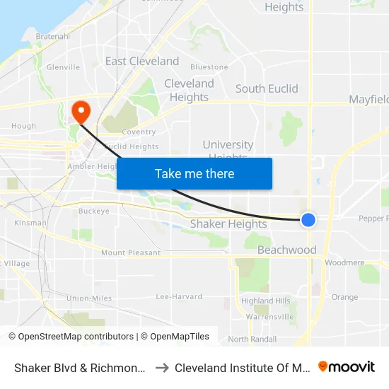 Shaker Blvd & Richmond Rd to Cleveland Institute Of Music map