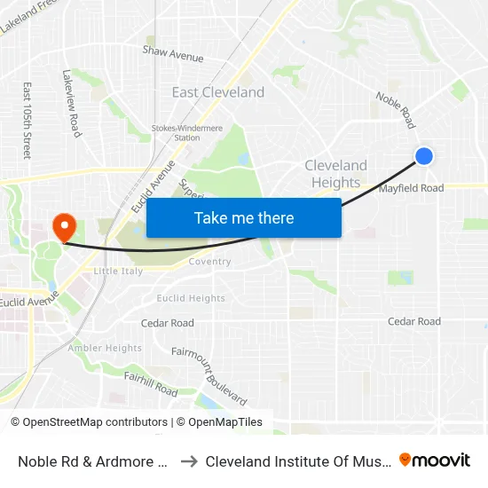 Noble Rd & Ardmore Rd to Cleveland Institute Of Music map