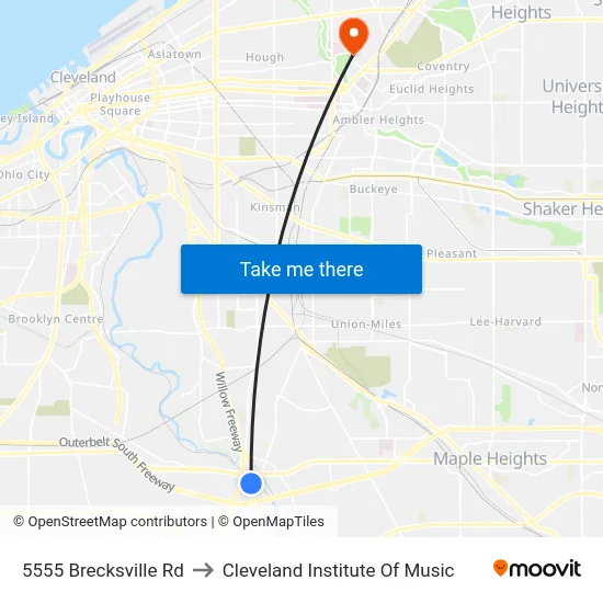 5555 Brecksville Rd to Cleveland Institute Of Music map