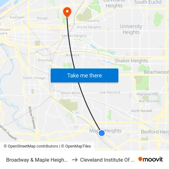 Broadway & Maple Heights Blvd to Cleveland Institute Of Music map