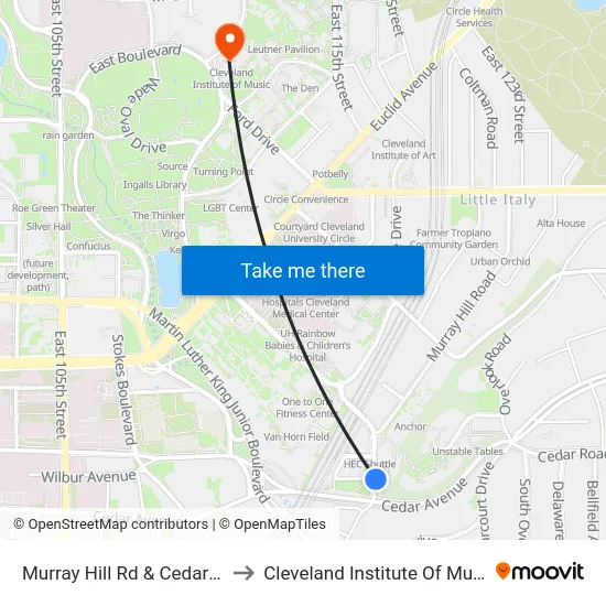 Murray Hill Rd & Cedar Av to Cleveland Institute Of Music map
