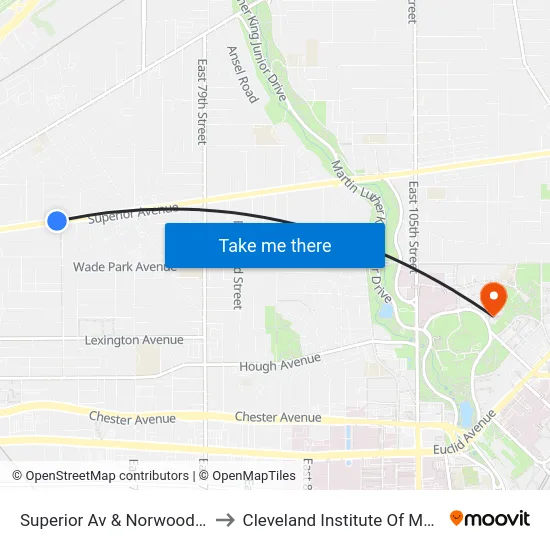 Superior Av & Norwood Rd to Cleveland Institute Of Music map
