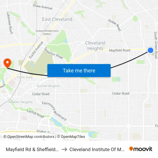 Mayfield Rd & Sheffield Rd to Cleveland Institute Of Music map