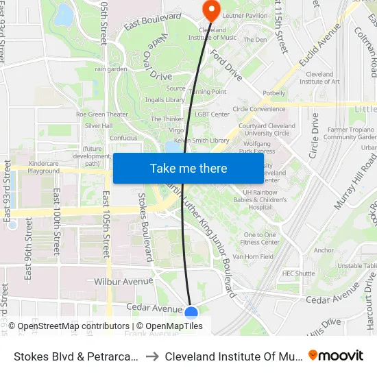 Stokes Blvd & Petrarca Rd to Cleveland Institute Of Music map