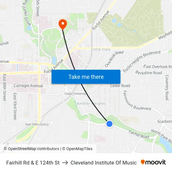 Fairhill Rd & E 124th St to Cleveland Institute Of Music map