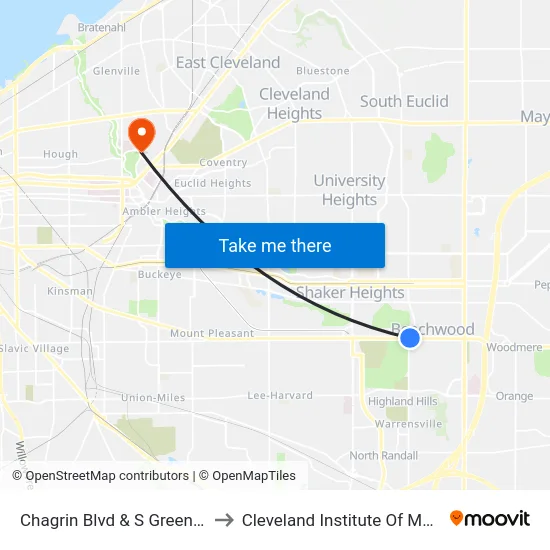 Chagrin Blvd & S Green Rd to Cleveland Institute Of Music map