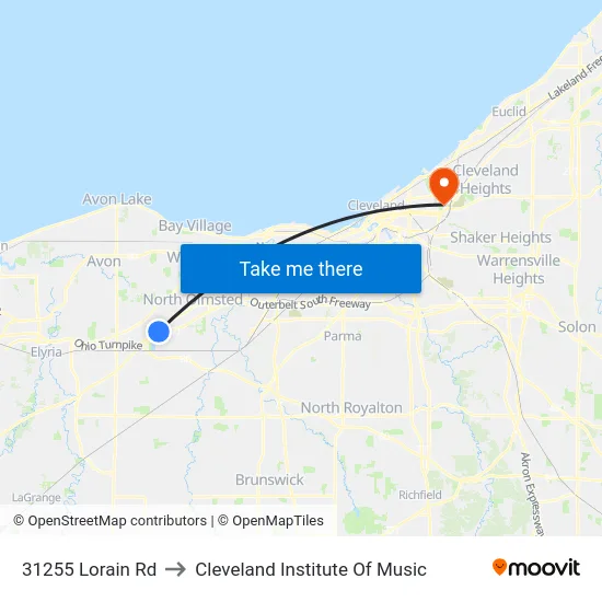 31255 Lorain Rd to Cleveland Institute Of Music map