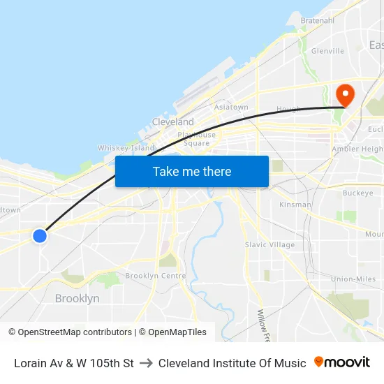 Lorain Av & W 105th St to Cleveland Institute Of Music map