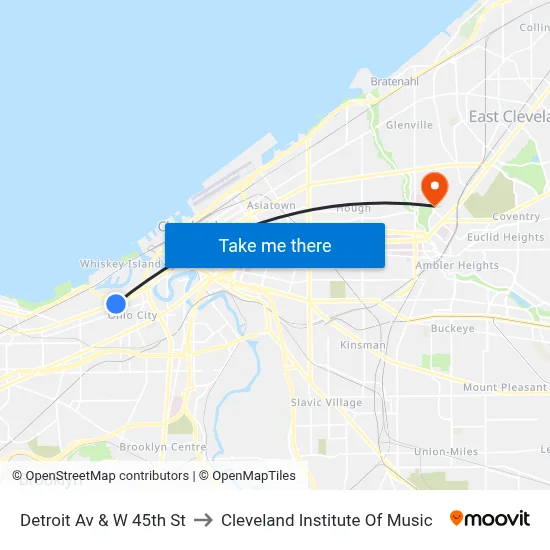 Detroit Av & W 45th St to Cleveland Institute Of Music map