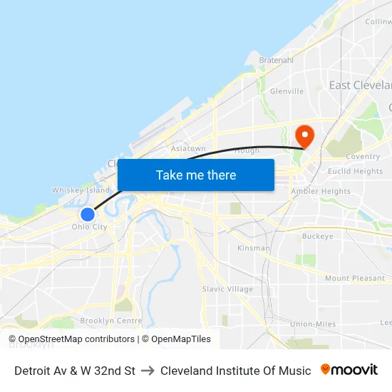 Detroit Av & W 32nd St to Cleveland Institute Of Music map